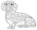 Adult coloring page a cute dachshund for relaxing.Zen art style illustration.