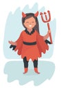 Cute little Devil Girl in red costume on white