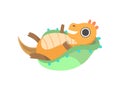 Cute Little Dino Lying in Baby Cradle, Adorable Baby Dinosaur Character Vector Illustration Royalty Free Stock Photo