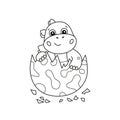 Cute little dinosaur hatches from an egg. Dino for kid coloring book. Baby stegosaurus. Children puzzle game. Royalty Free Stock Photo