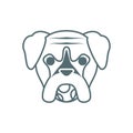 Cute little dog boxer head with ball line style icon