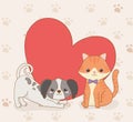 Cute little dog and cat mascots with heart love Royalty Free Stock Photo