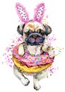 Cute little dog hand-drawn watercolor illustration. Royalty Free Stock Photo