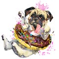 Cute little dog hand-drawn watercolor illustration. Royalty Free Stock Photo