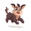 a cute little dog running with a big smile on his face and eyes, cartoon character, isolated on a white background, with clipping