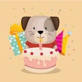 Cute and little doggy with cake and gift