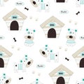 Cute little dogs and dog house seamless pattern Royalty Free Stock Photo