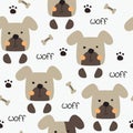 Cute little dogs, paws and bones seamless pattern Royalty Free Stock Photo