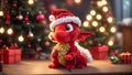 cute little dragon in a Santa hat scenery banner small friendly season celebrate funny