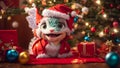 cute little dragon in a Santa hat mammal look small friendly season celebrate funny