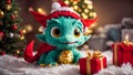 cute little dragon in a Santa hat december look small friendly season celebrate funny