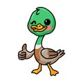 Cute little duck cartoon giving thumb up Royalty Free Stock Photo