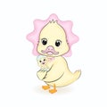 Cute Little Duck and mom cartoon illustration Royalty Free Stock Photo
