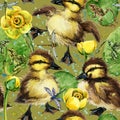 Cute little ducklings seamless pattern. Royalty Free Stock Photo