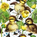 Cute little ducklings seamless pattern. Royalty Free Stock Photo