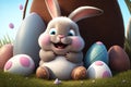 Cute little easter bunny laughting. Generative ai Royalty Free Stock Photo
