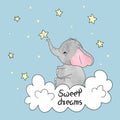 Cute little elephant on the cloud.