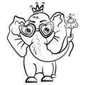 Cute elephant cartoon. African animal for coloring. Valentine`s Day. Love Vector illustration Royalty Free Stock Photo