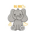 Cute little elephant with hearts and the phrase big bro. Nursery print, kids apparel, postcard, poster, baby shower Royalty Free Stock Photo