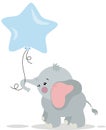 Cute little elephant holding a star balloon