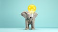 Cute little elephant and light bulb showing ideas, concepts, creativity, minimalist watercolor style. Generative ai