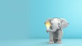 Cute little elephant and light bulb showing ideas, concepts, creativity, minimalist watercolor style.