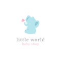 Cute little elephant logo. Kids toy shop and baby goods store mascot