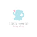 Cute little elephant logo. Kids toy shop and baby goods store mascot