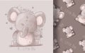 cute little elephant with seamless pattern. illustration for kids Royalty Free Stock Photo