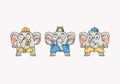 Cute little elephant set with different clothes and pose for mascot and logo