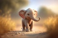 A Cute Little Elephant Trekking Through the Savannah