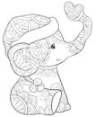 Adult coloring book,page a cute little elphant with heart image for relaxing.Zen art style illustration. Royalty Free Stock Photo