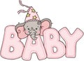 Cute little elephant with word baby of pink