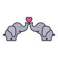 Cute and little elephants couple with heart