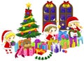 Cute little elves are celebrating Christmas in isolated background, create by vector