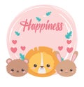 Cute little faces lion bear rabbit hearts cartoon animals