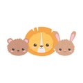 Cute little faces lion bear rabbit hearts cartoon animals