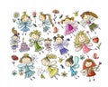 Cute little fairies collection, sketch for your design Royalty Free Stock Photo