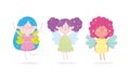 Cute little fairies princess with wings characters tale cartoon Royalty Free Stock Photo