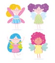 Cute little fairies princess with wings characters tale cartoon