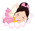 Cute Little Fairy Girl Wearing Pink Dress Sleeping on Flower. Vector Cute Fairy Royalty Free Stock Photo