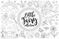 Cute little fairy set Coloring book page for kids. Collection of design element sketch outline style. Kids baby clip art Royalty Free Stock Photo