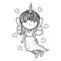 Cute little fairy with unicorn horns character