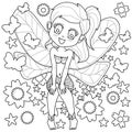 Cute little fairy with wings, Outlined for coloring book isolated on a white background, vector illustration Royalty Free Stock Photo