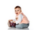 Cute little fashion baby girl with excited emotion Royalty Free Stock Photo