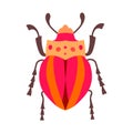 Cute little fat flat style sucker. Insect striped isolated on a white background. A beautiful red beetle is a species of rabble. Royalty Free Stock Photo