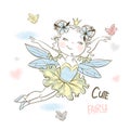 Cute little forest fairy flies with birds. Vector Royalty Free Stock Photo