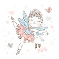 Cute little forest fairy flies with birds. Vector Royalty Free Stock Photo