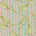 Cute Little Forest Flowers Seamless Pattern In Vintage Style On Stripes Background. Abstract Floral Wallpaper