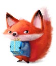 cute little fox character with blue sweater Royalty Free Stock Photo